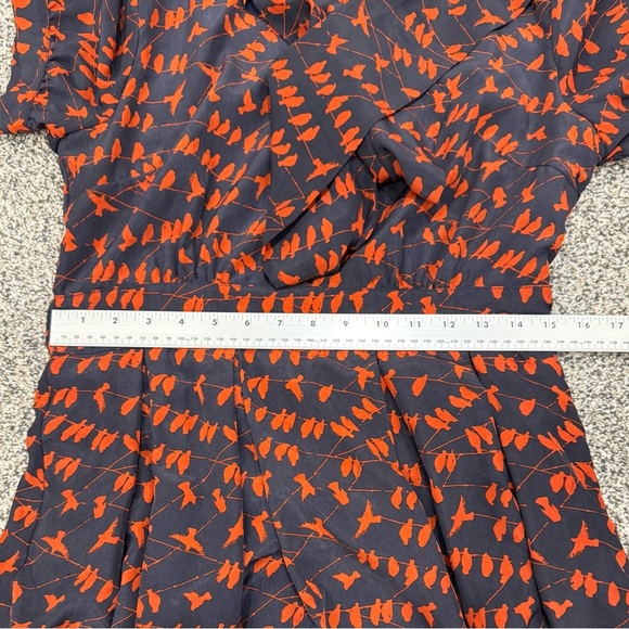 Pink Martini Navy Dress with Red/Orange Bird Design 50’s Vibes Tie Neck Vintage - Picture 13 of 14